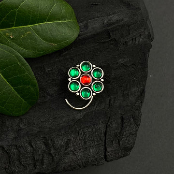 Green & Red Marigold Nose Pin